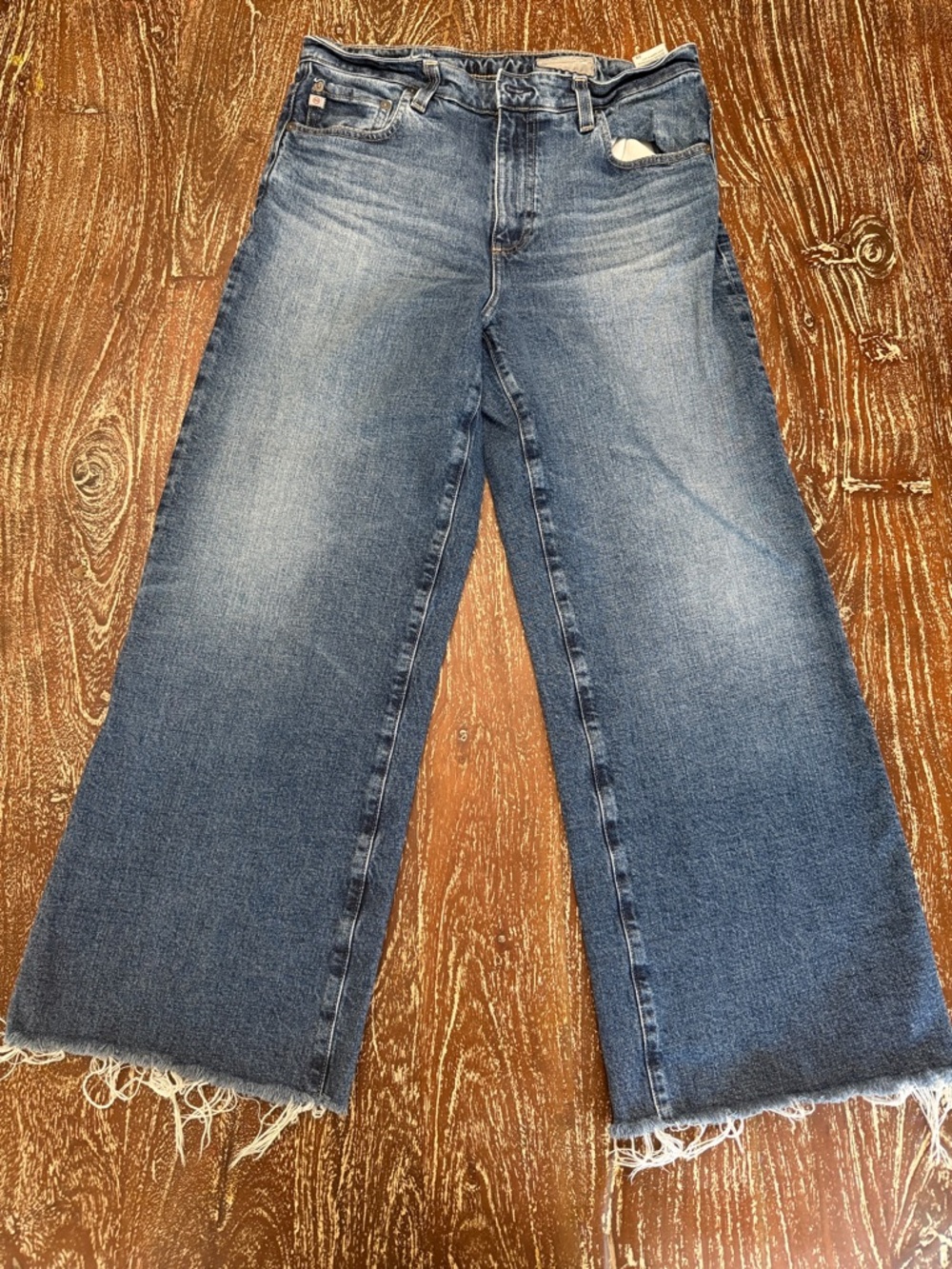 Ag Adriano Goldschmied Frayed-Hem Wide Leg Jeans in Blue Wash